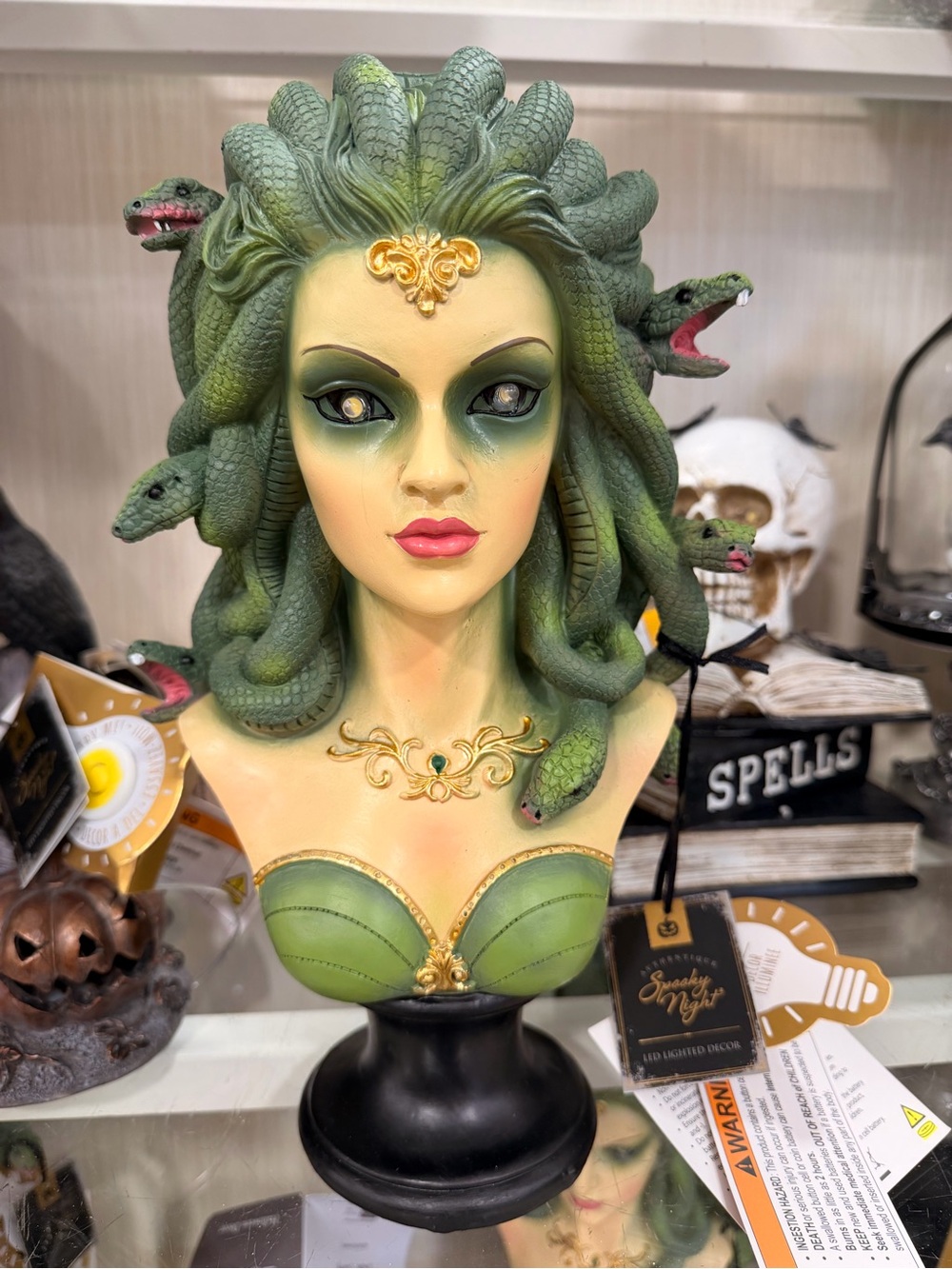 Spooky Night Halloween Green Haired Medusa Bust